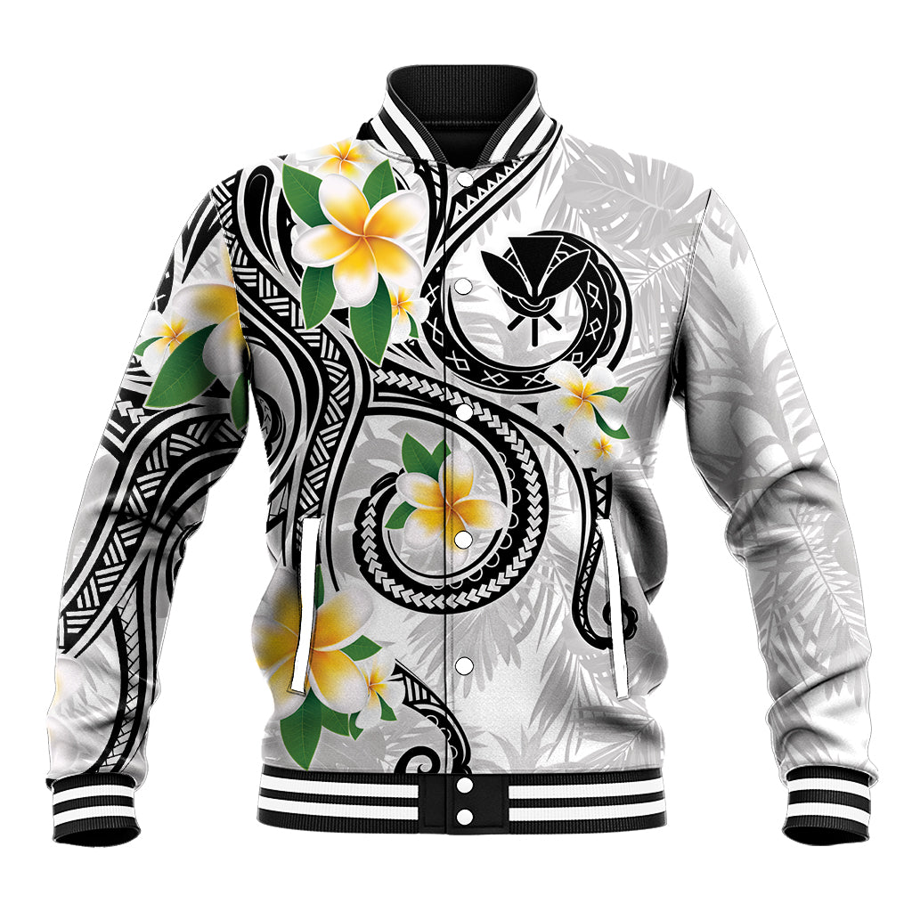 Kanaka Maoli Hawaii Plumeria Baseball Jacket Dancing Tentacles White Style