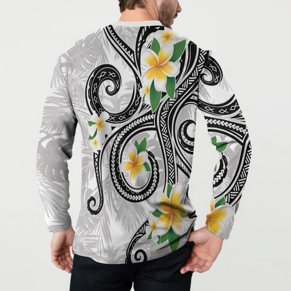 Kanaka Maoli Hawaii Plumeria Button Sweatshirt Dancing Tentacles White Style