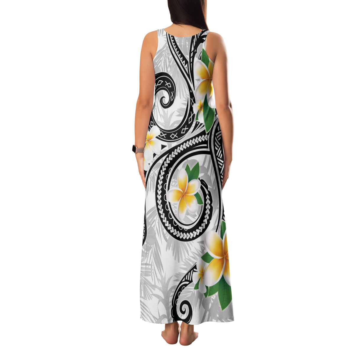 Kanaka Maoli Hawaii Plumeria Family Matching Tank Maxi Dress and Hawaiian Shirt Dancing Tentacles White Style