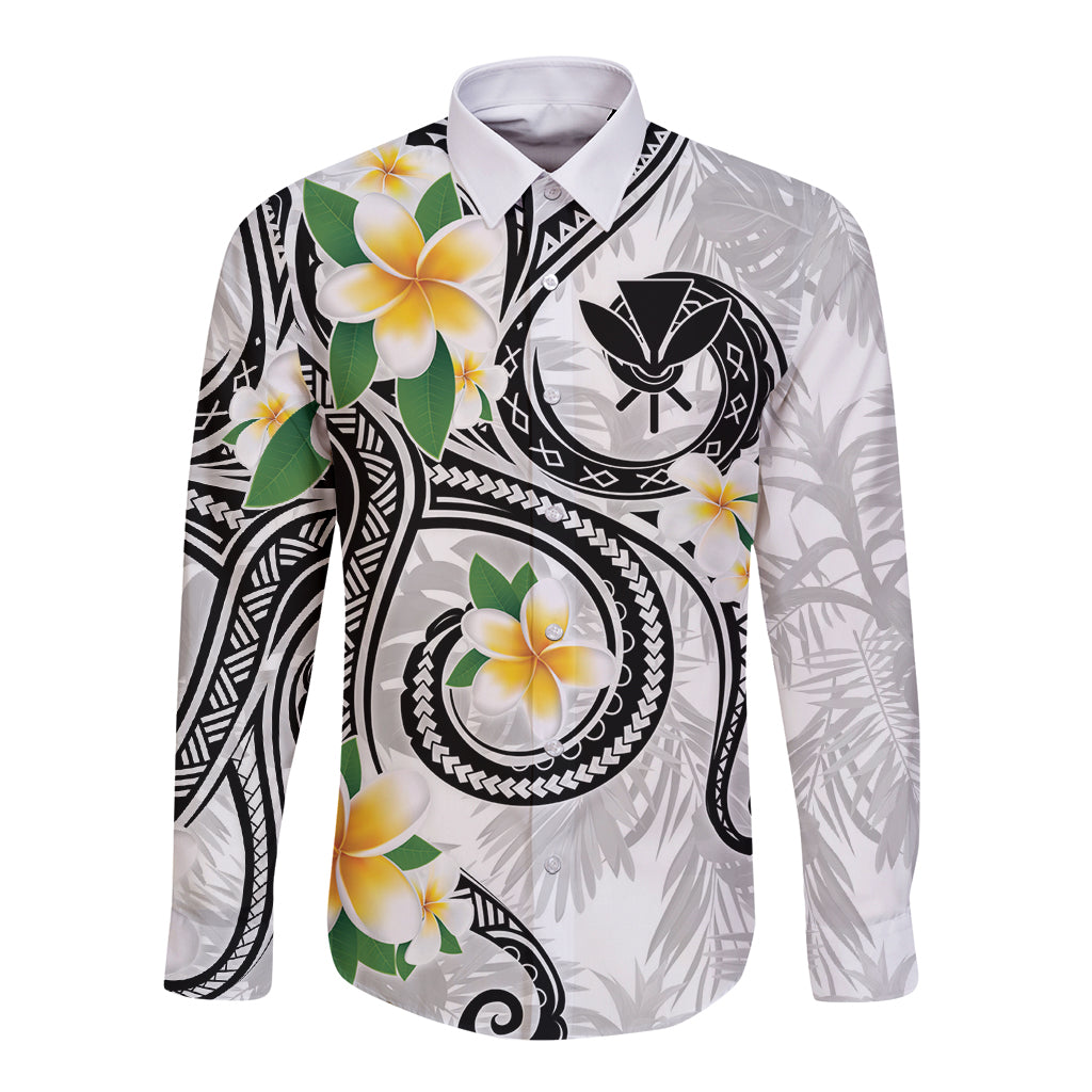 Kanaka Maoli Hawaii Plumeria Long Sleeve Button Shirt Dancing Tentacles White Style