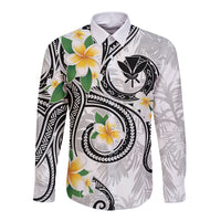 Kanaka Maoli Hawaii Plumeria Long Sleeve Button Shirt Dancing Tentacles White Style