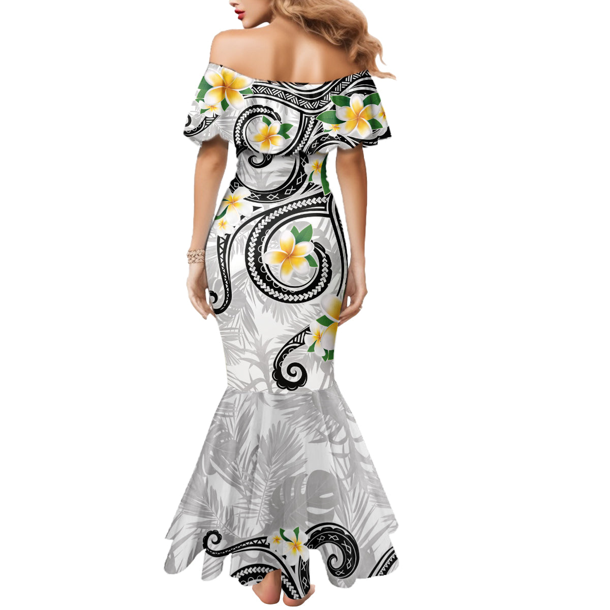 Kanaka Maoli Hawaii Plumeria Mermaid Dress Dancing Tentacles White Style