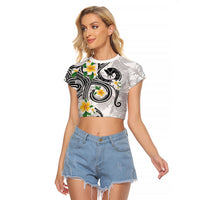 Kanaka Maoli Hawaii Plumeria Raglan Cropped T Shirt Dancing Tentacles White Style
