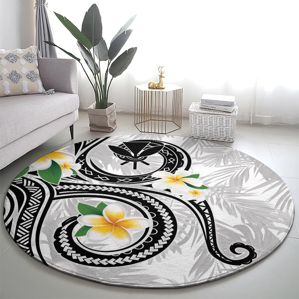 Kanaka Maoli Hawaii Plumeria Round Carpet Dancing Tentacles White Style