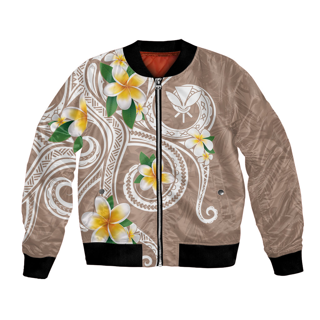 Kanaka Maoli Hawaii Plumeria Bomber Jacket Dancing Tentacles Beige Style