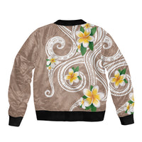 Kanaka Maoli Hawaii Plumeria Bomber Jacket Dancing Tentacles Beige Style