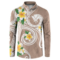 Kanaka Maoli Hawaii Plumeria Button Sweatshirt Dancing Tentacles Beige Style