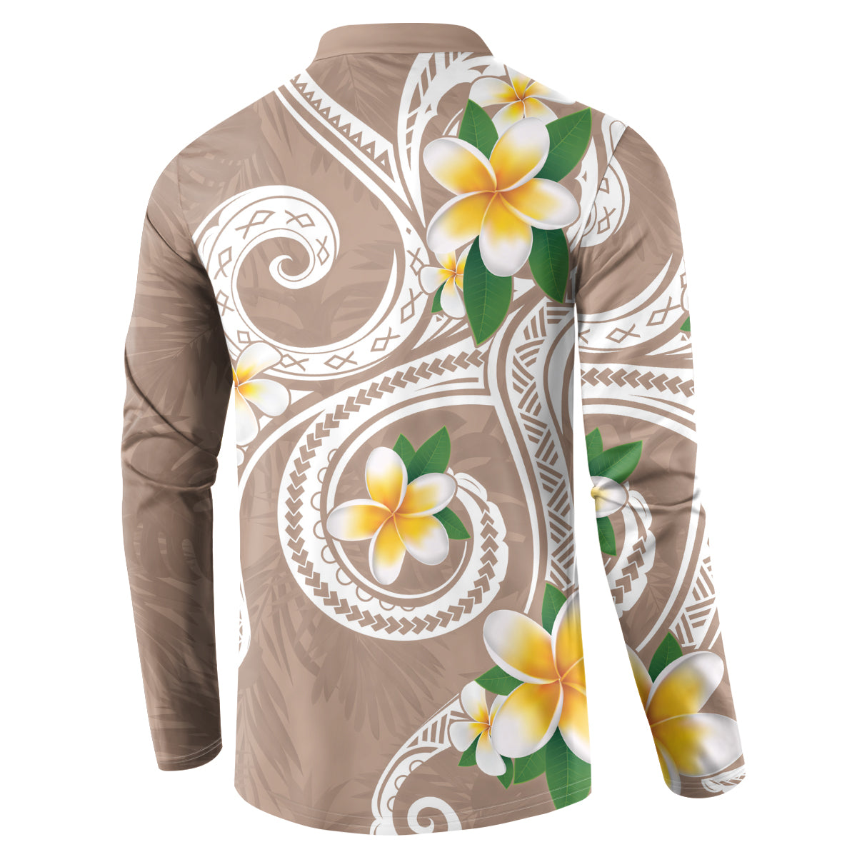 Kanaka Maoli Hawaii Plumeria Button Sweatshirt Dancing Tentacles Beige Style