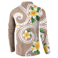 Kanaka Maoli Hawaii Plumeria Button Sweatshirt Dancing Tentacles Beige Style