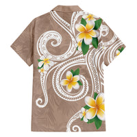 Kanaka Maoli Hawaii Plumeria Family Matching Short Sleeve Bodycon Dress and Hawaiian Shirt Dancing Tentacles Beige Style