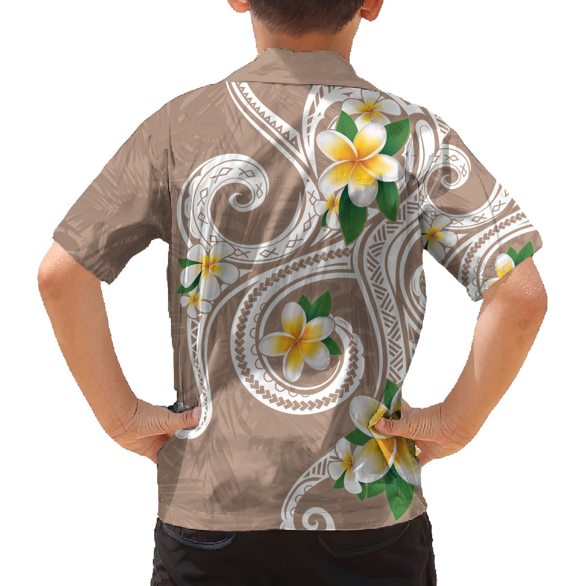Kanaka Maoli Hawaii Plumeria Family Matching Tank Maxi Dress and Hawaiian Shirt Dancing Tentacles Beige Style