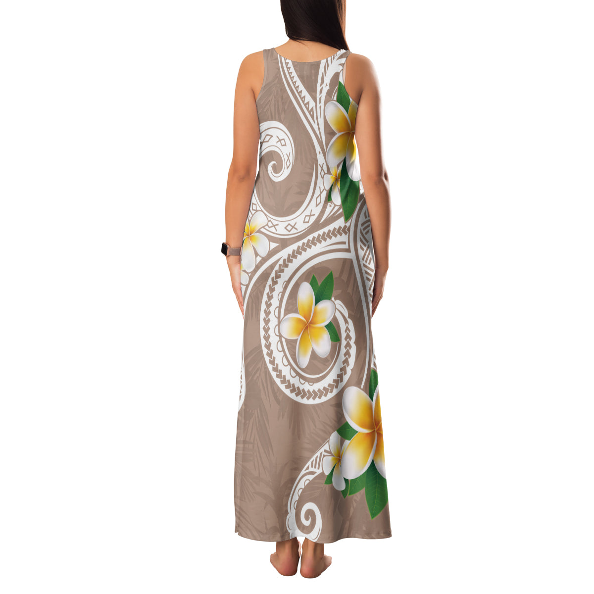 Kanaka Maoli Hawaii Plumeria Family Matching Tank Maxi Dress and Hawaiian Shirt Dancing Tentacles Beige Style