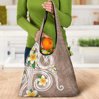 Kanaka Maoli Hawaii Plumeria Grocery Bag Dancing Tentacles Beige Style