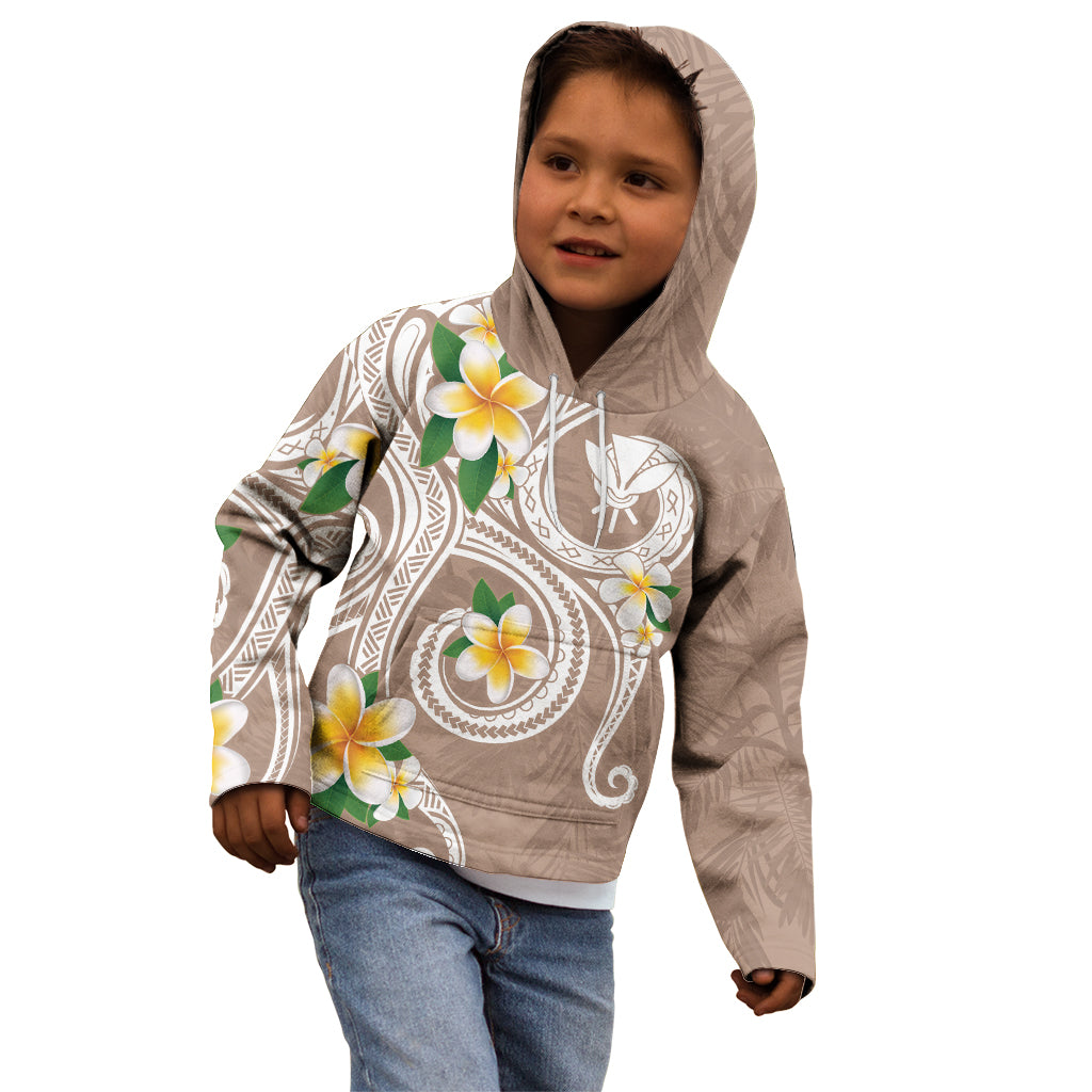 Kanaka Maoli Hawaii Plumeria Kid Hoodie Dancing Tentacles Beige Style