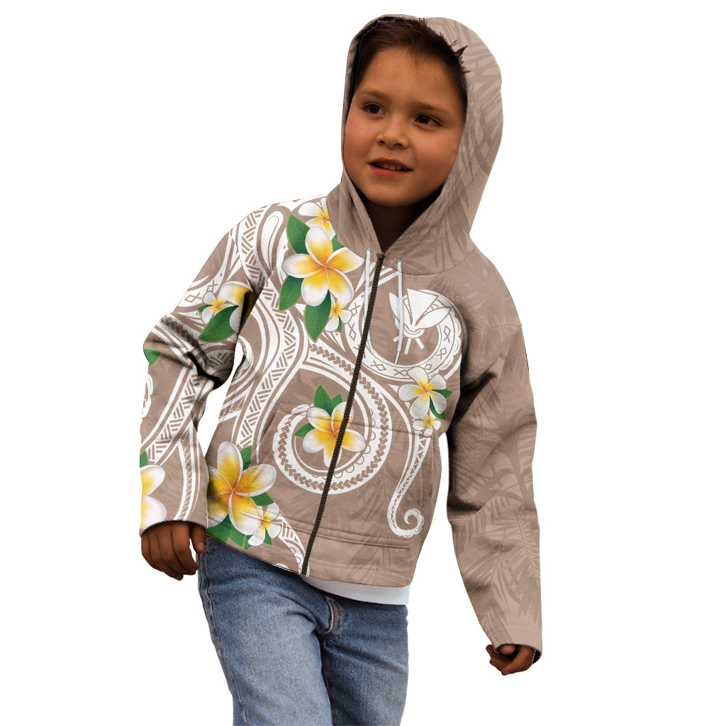 Kanaka Maoli Hawaii Plumeria Kid Hoodie Dancing Tentacles Beige Style