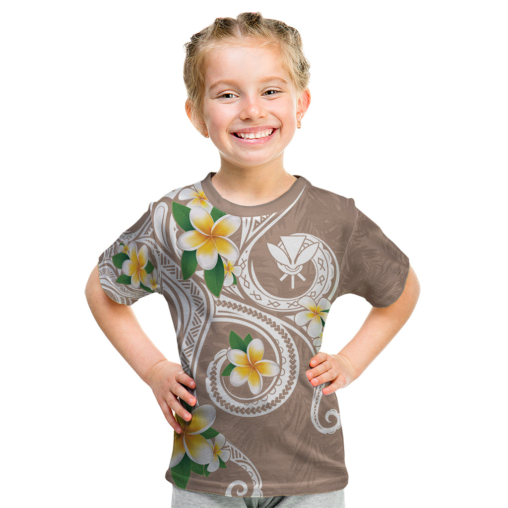 Kanaka Maoli Hawaii Plumeria Kid T Shirt Dancing Tentacles Beige Style