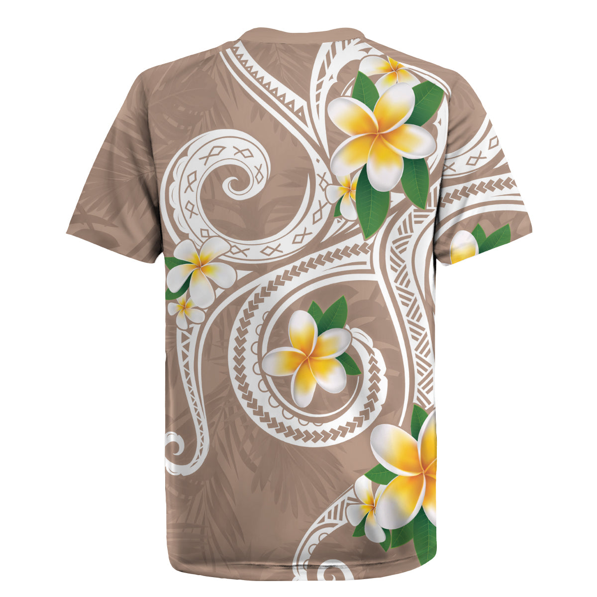 Kanaka Maoli Hawaii Plumeria Rugby Jersey Dancing Tentacles Beige Style