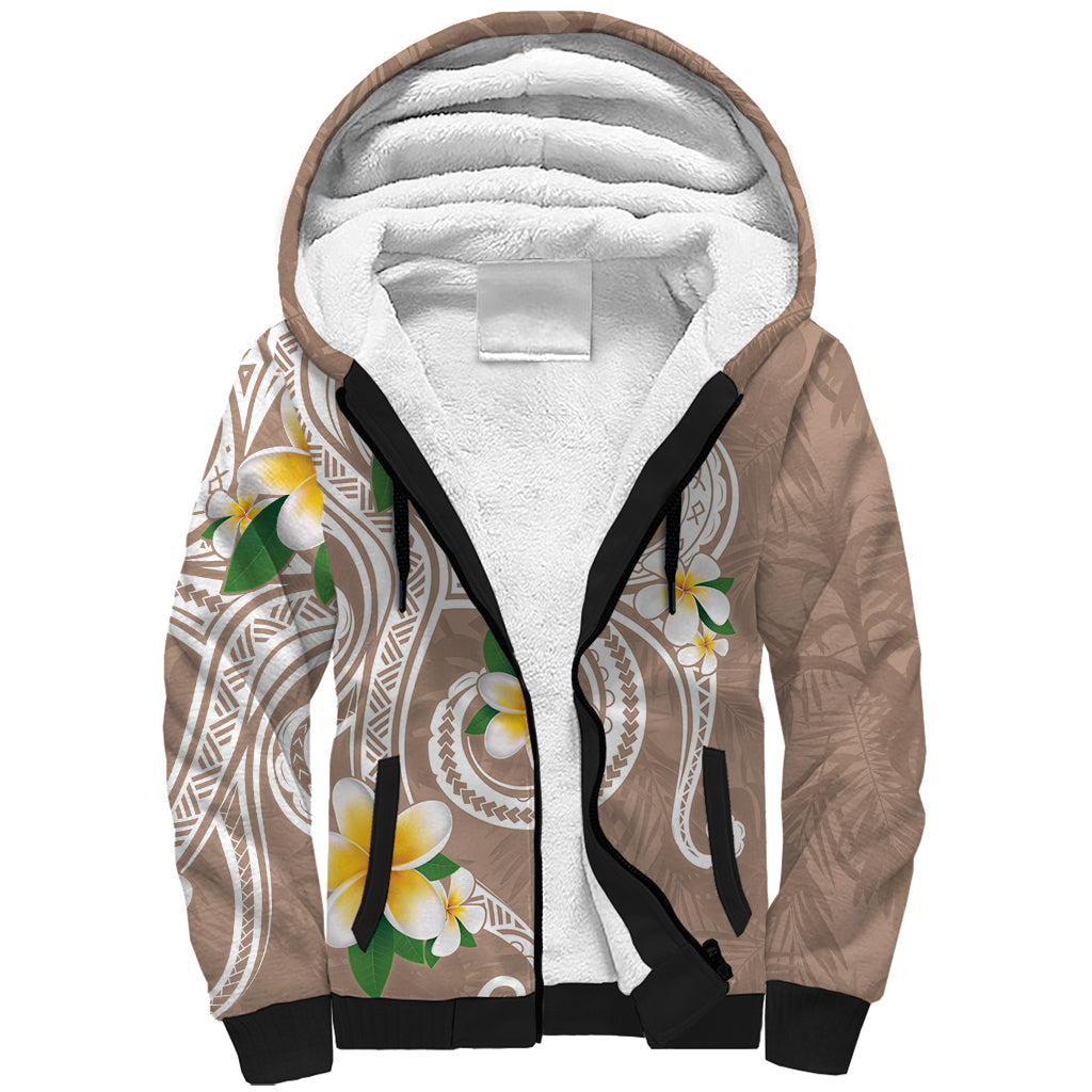 Kanaka Maoli Hawaii Plumeria Sherpa Hoodie Dancing Tentacles Beige Style