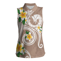 Kanaka Maoli Hawaii Plumeria Women Sleeveless Polo Shirt Dancing Tentacles Beige Style