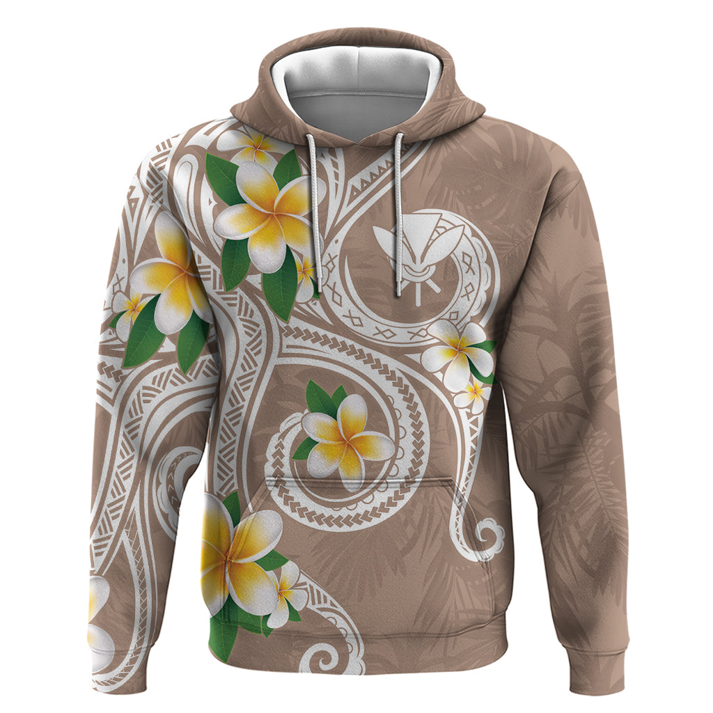 Kanaka Maoli Hawaii Plumeria Zip Hoodie Dancing Tentacles Beige Style