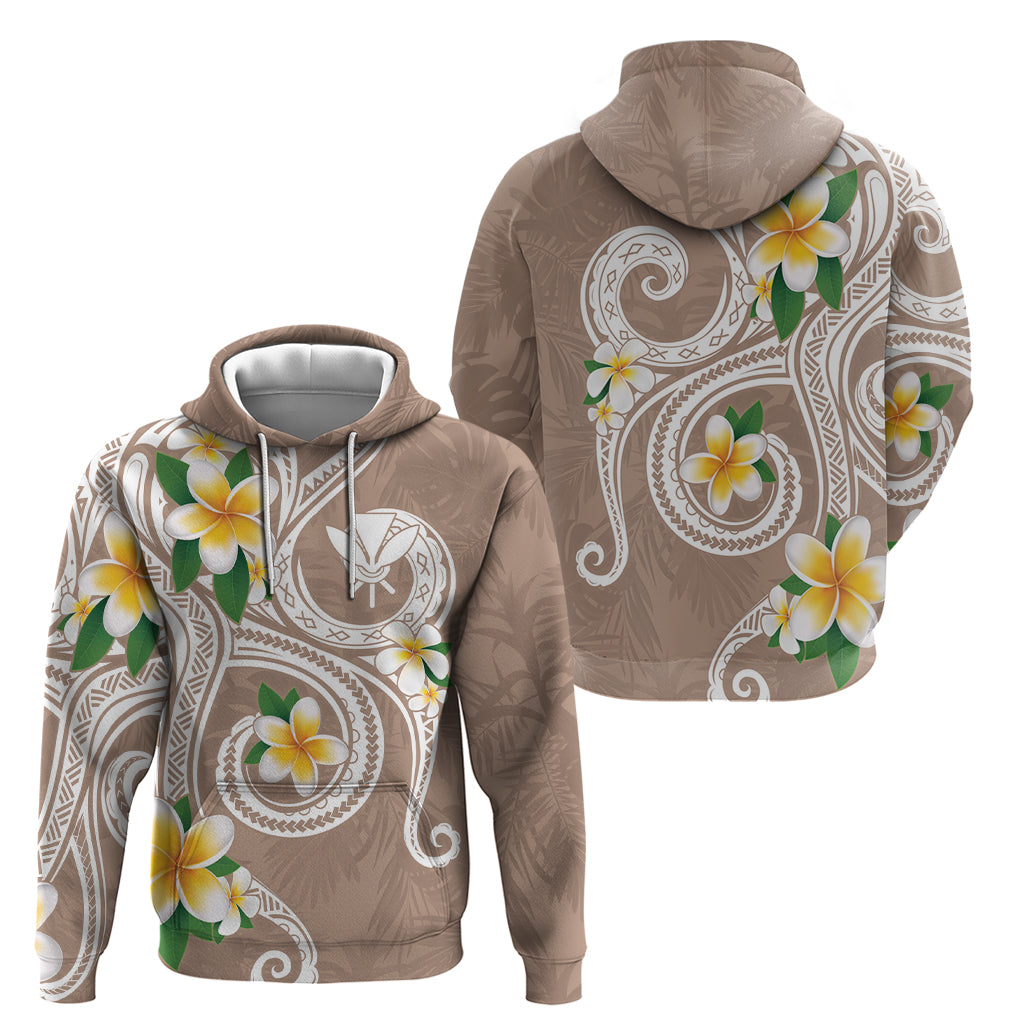 Kanaka Maoli Hawaii Plumeria Zip Hoodie Dancing Tentacles Beige Style