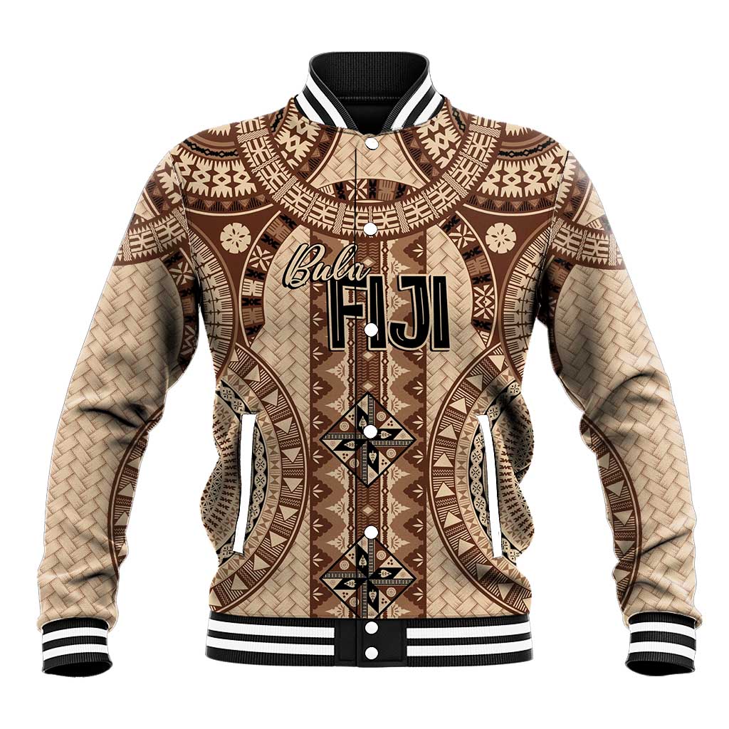 Bula Fiji Vintage Baseball Jacket Brown Masi Motifs