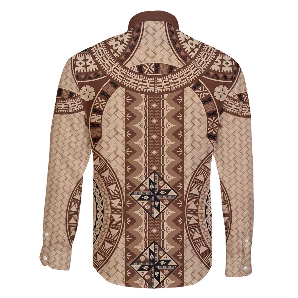 Bula Fiji Vintage Family Matching Long Sleeve Bodycon Dress and Hawaiian Shirt Brown Masi Motifs