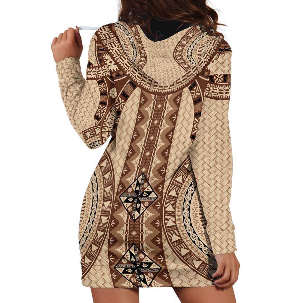 Bula Fiji Vintage Hoodie Dress Brown Masi Motifs