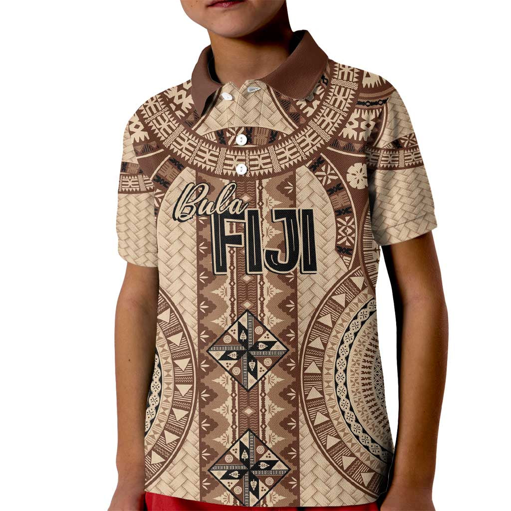 Bula Fiji Vintage Kid Polo Shirt Brown Masi Motifs