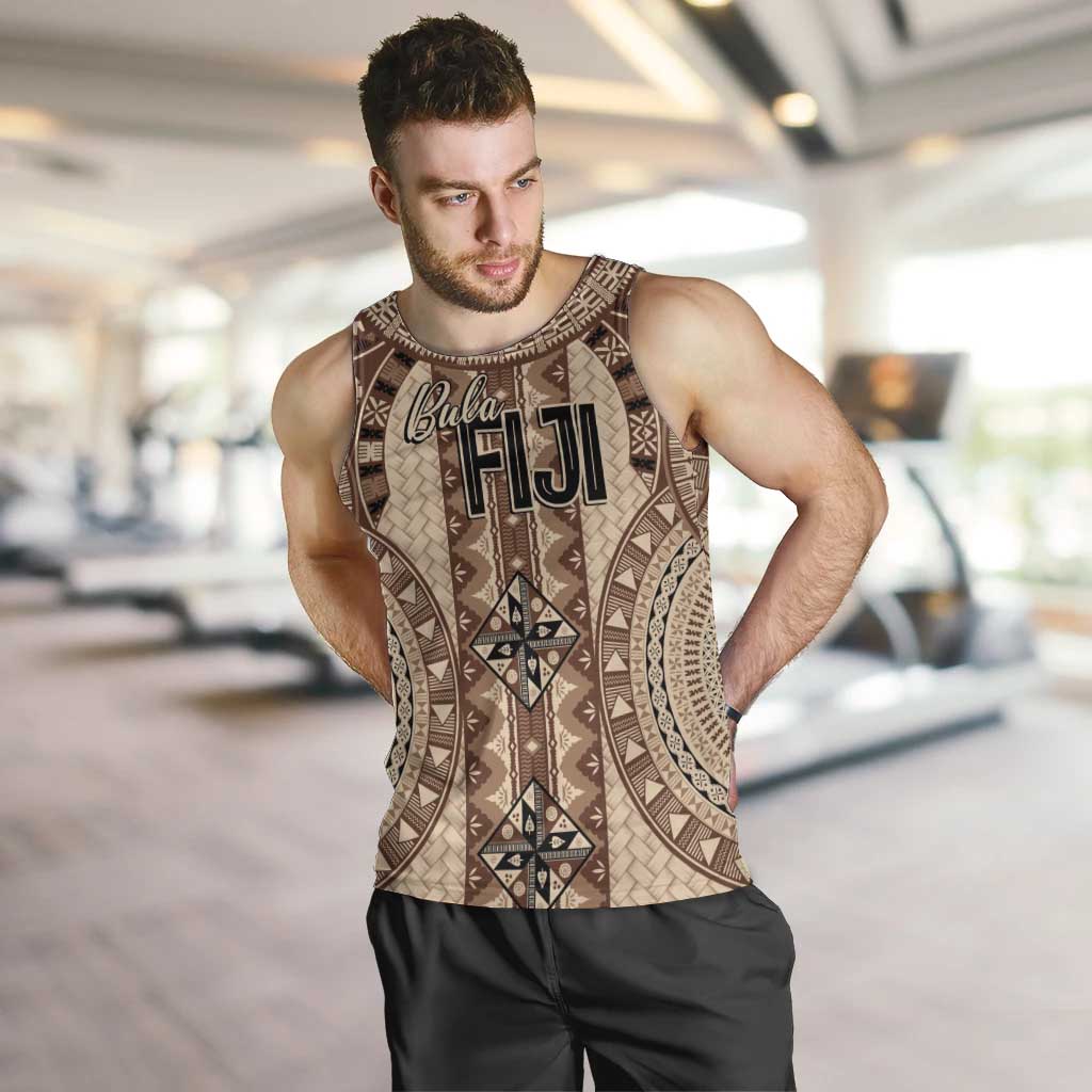 Bula Fiji Vintage Men Tank Top Brown Masi Motifs