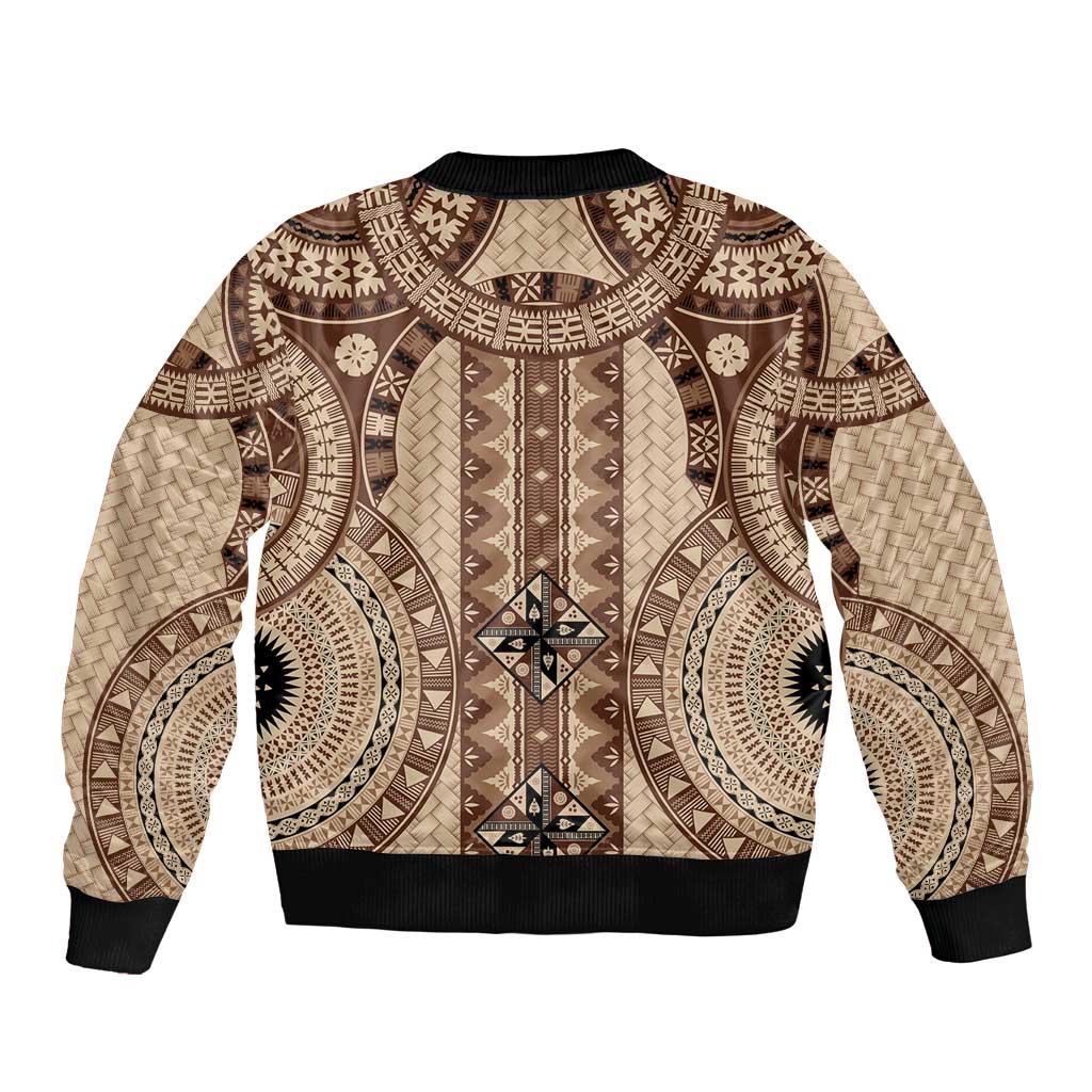 Bula Fiji Vintage Sleeve Zip Bomber Jacket Brown Masi Motifs