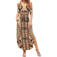 Bula Fiji Vintage Summer Maxi Dress Brown Masi Motifs