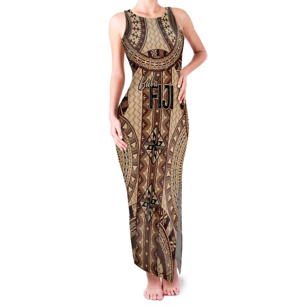 Bula Fiji Vintage Tank Maxi Dress Brown Masi Motifs