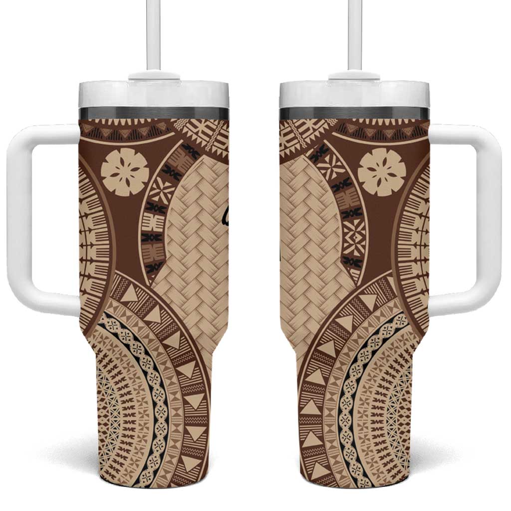 Bula Fiji Vintage Tumbler With Handle Brown Masi Motifs
