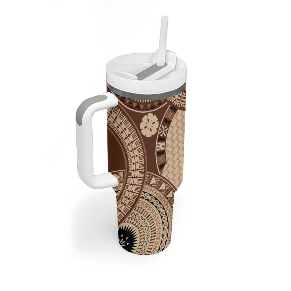 Bula Fiji Vintage Tumbler With Handle Brown Masi Motifs