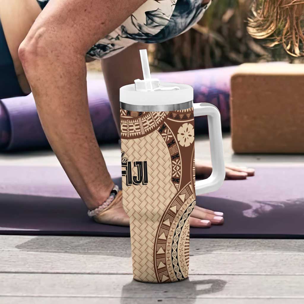 Bula Fiji Vintage Tumbler With Handle Brown Masi Motifs