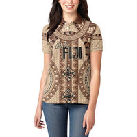 Bula Fiji Vintage Women Polo Shirt Brown Masi Motifs