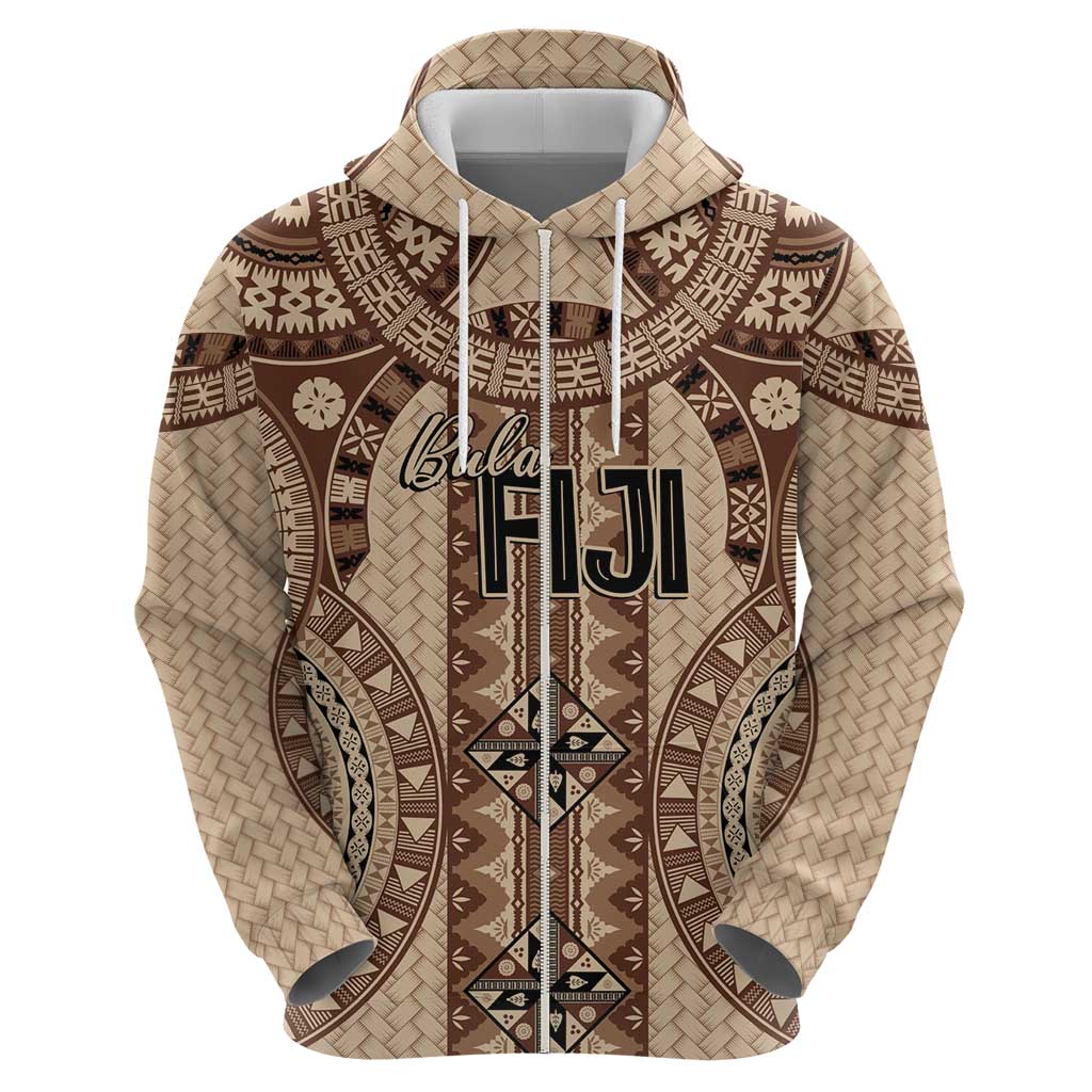 Bula Fiji Vintage Zip Hoodie Brown Masi Motifs