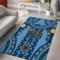 Bula Fiji Vintage Area Rug Prussian Blue Masi Motifs