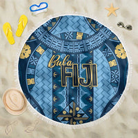 Bula Fiji Vintage Beach Blanket Prussian Blue Masi Motifs