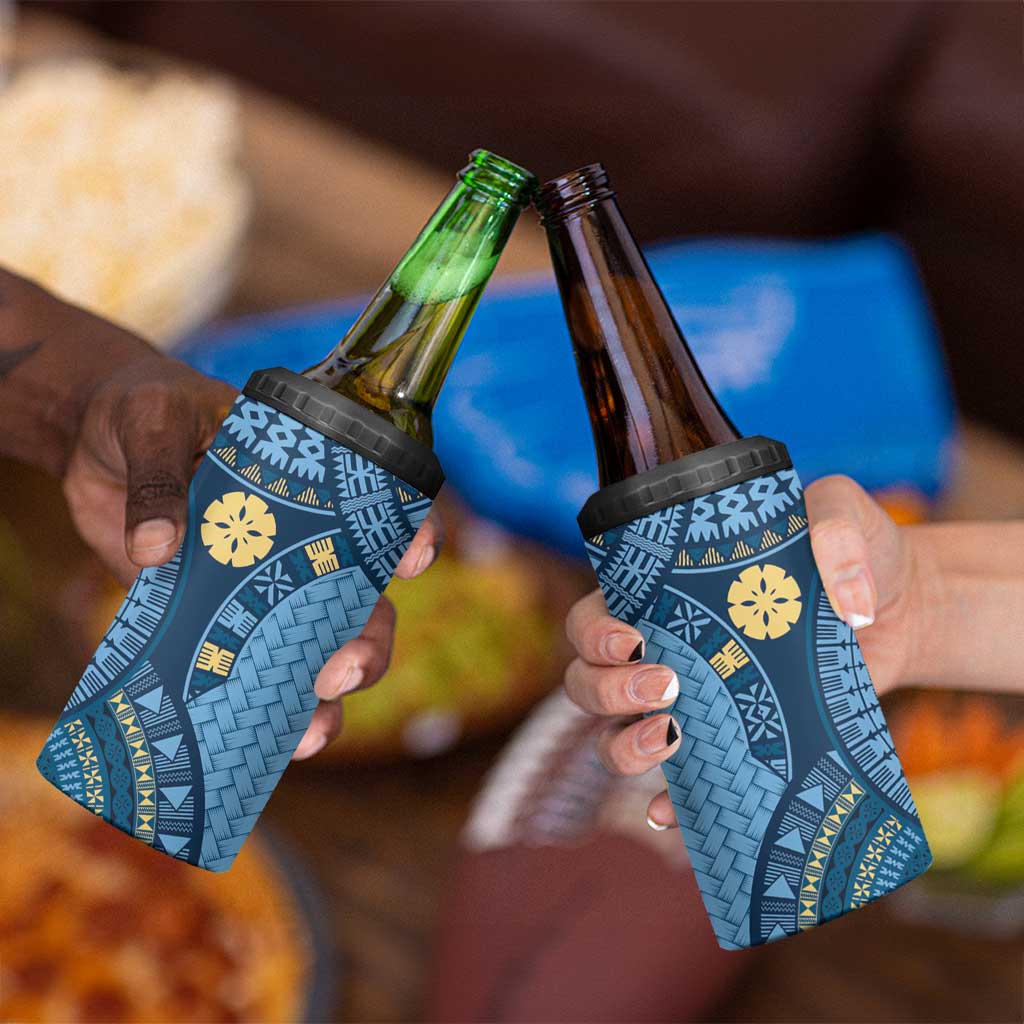 Bula Fiji Vintage 4 in 1 Can Cooler Tumbler Prussian Blue Masi Motifs