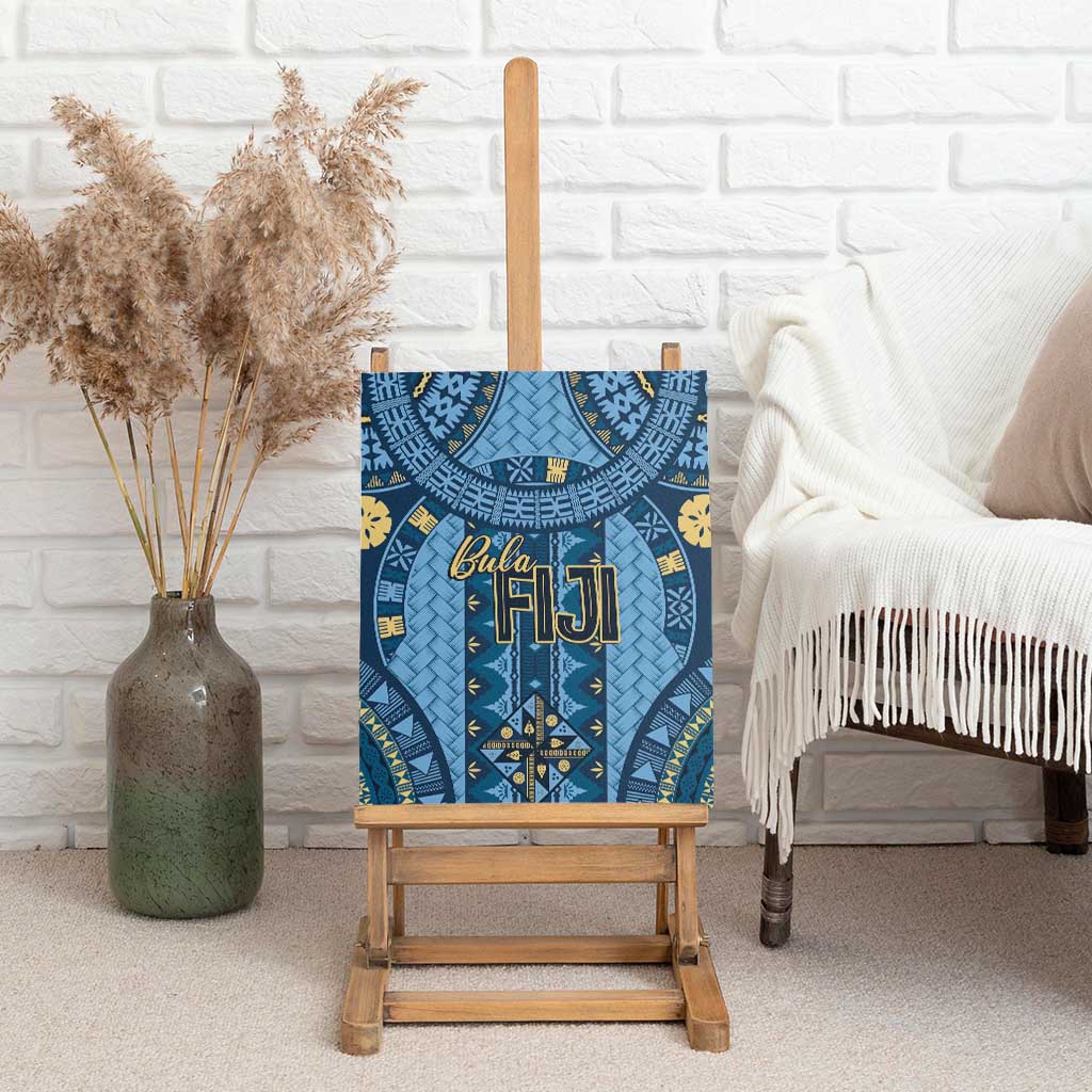 Bula Fiji Vintage Canvas Wall Art Prussian Blue Masi Motifs