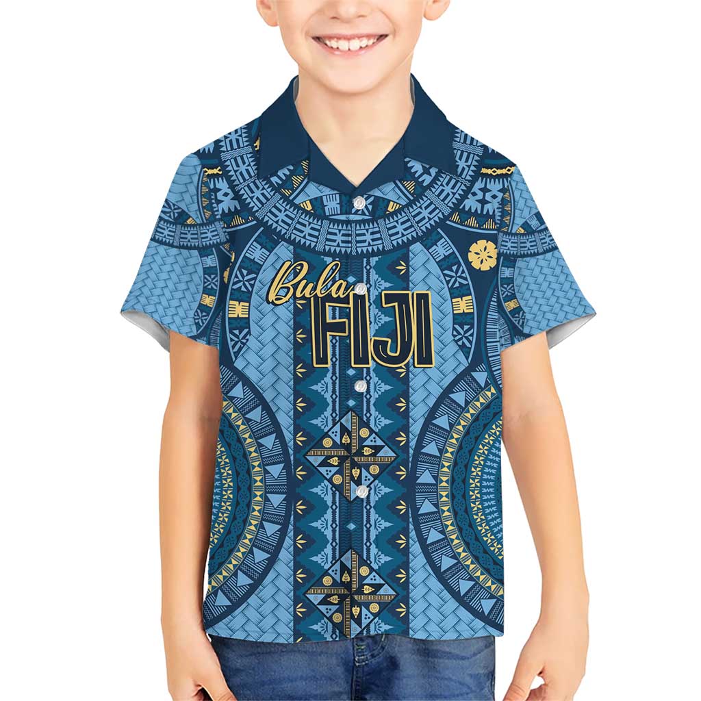 Bula Fiji Vintage Hawaiian Shirt Prussian Blue Masi Motifs