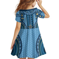 Bula Fiji Vintage Kid Short Sleeve Dress Prussian Blue Masi Motifs