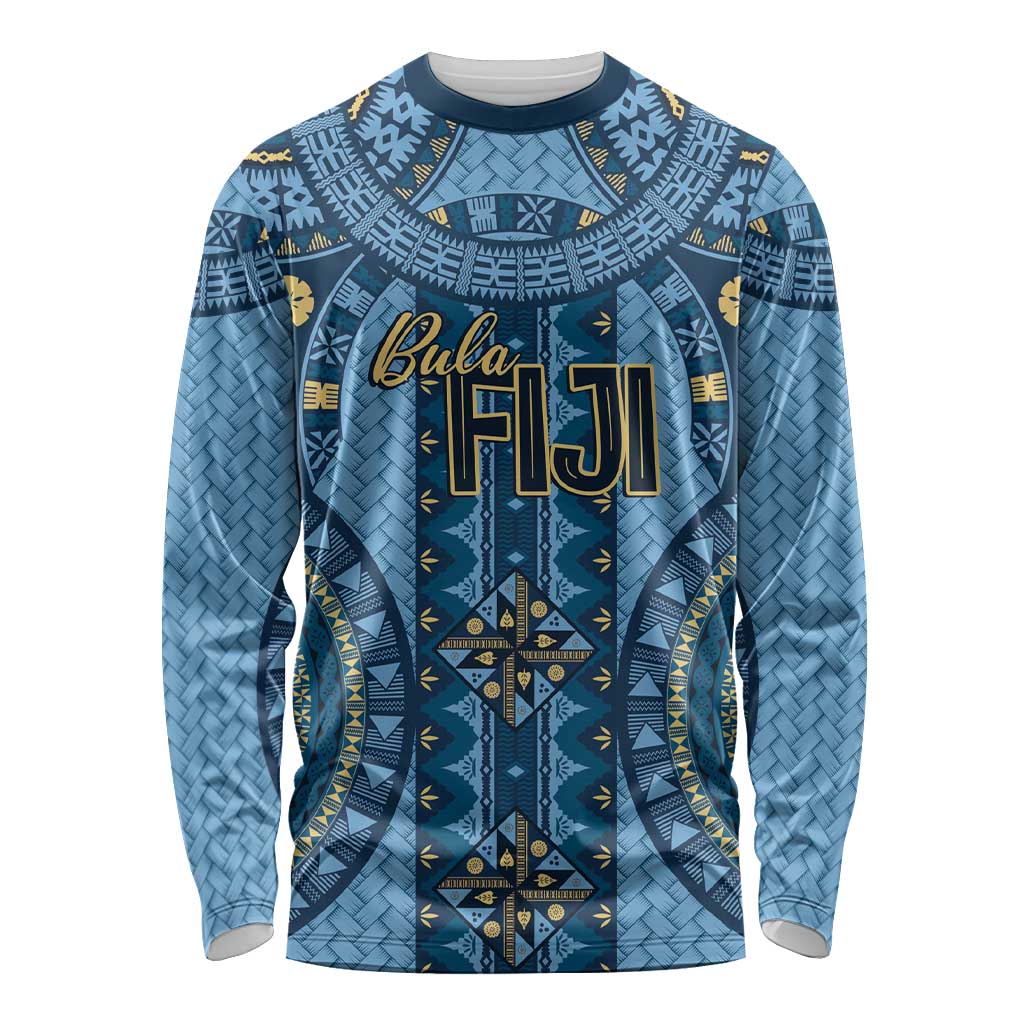 Bula Fiji Vintage Long Sleeve Shirt Prussian Blue Masi Motifs