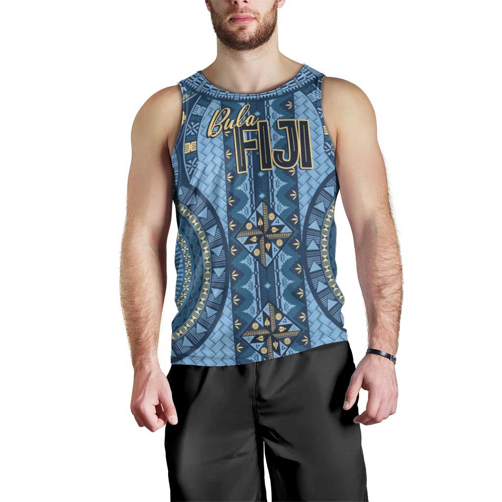 Bula Fiji Vintage Men Tank Top Prussian Blue Masi Motifs