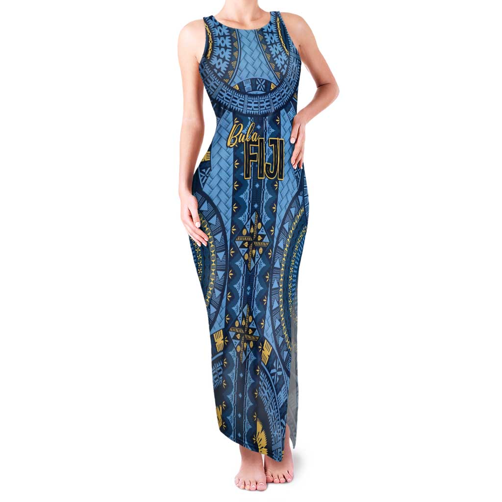 Bula Fiji Vintage Tank Maxi Dress Prussian Blue Masi Motifs