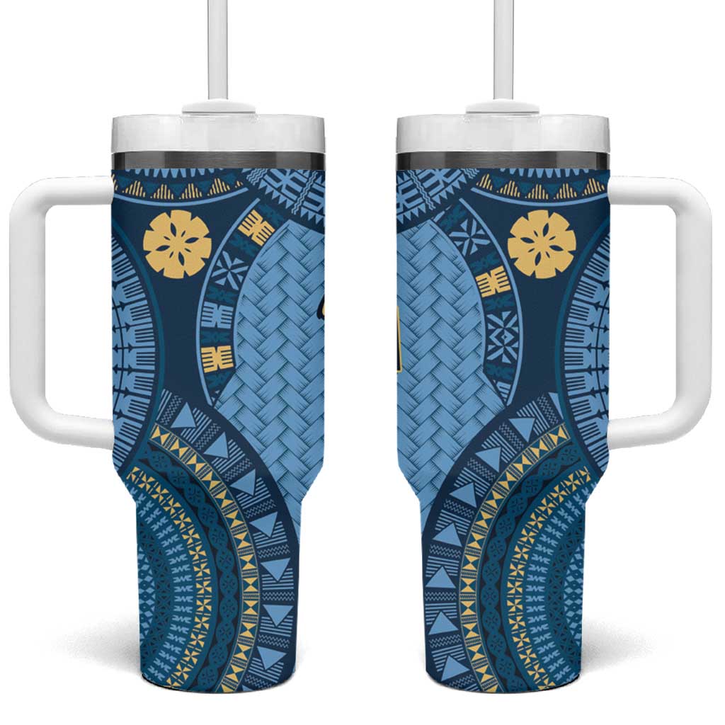 Bula Fiji Vintage Tumbler With Handle Prussian Blue Masi Motifs