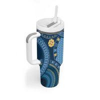 Bula Fiji Vintage Tumbler With Handle Prussian Blue Masi Motifs