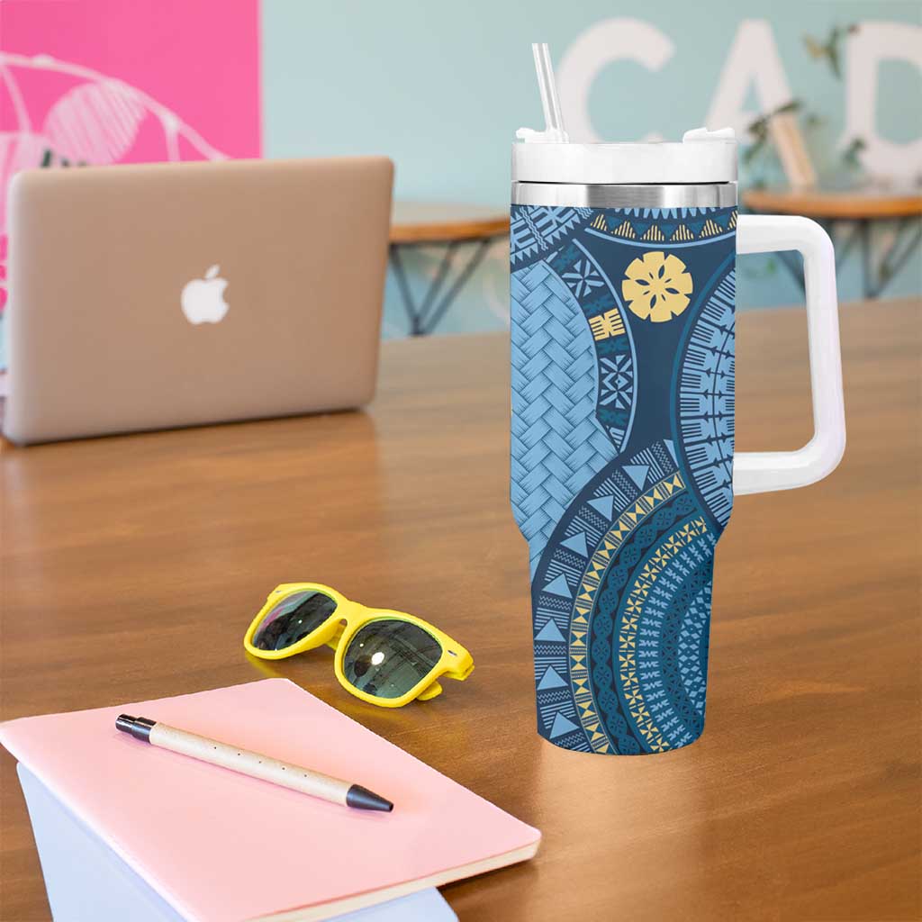 Bula Fiji Vintage Tumbler With Handle Prussian Blue Masi Motifs